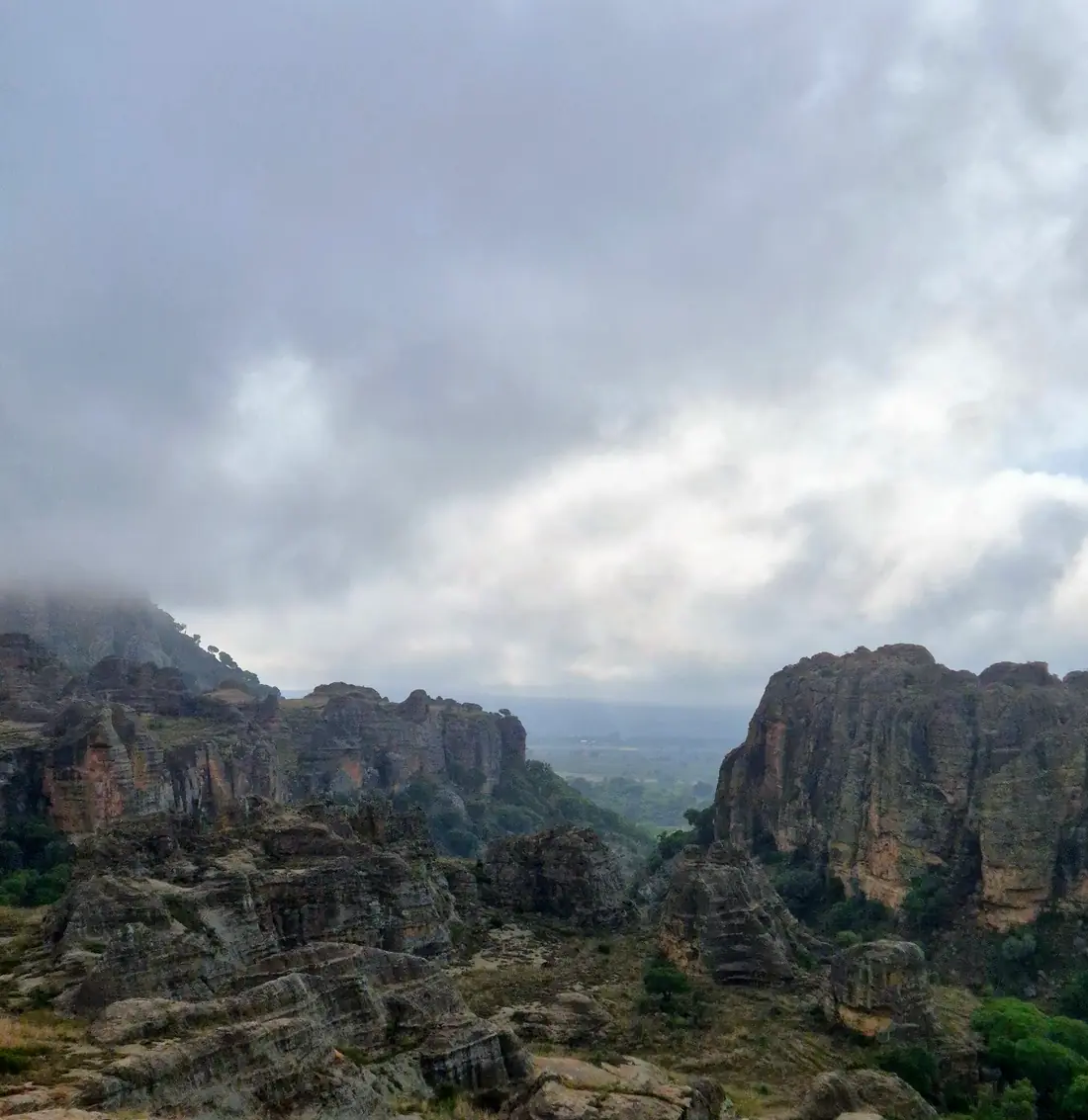 Sandstone massif under low clouds, southern Madagascar